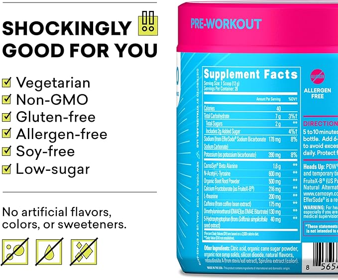 EBOOST POW Natural Pre Workout Powder – 20 Servings - Blue Raspberry - A PreWorkout Supplement for Performance, Joint Mobility Support, Energy - Men and Women - Non-GMO, Gluten-Free, No Creatine
