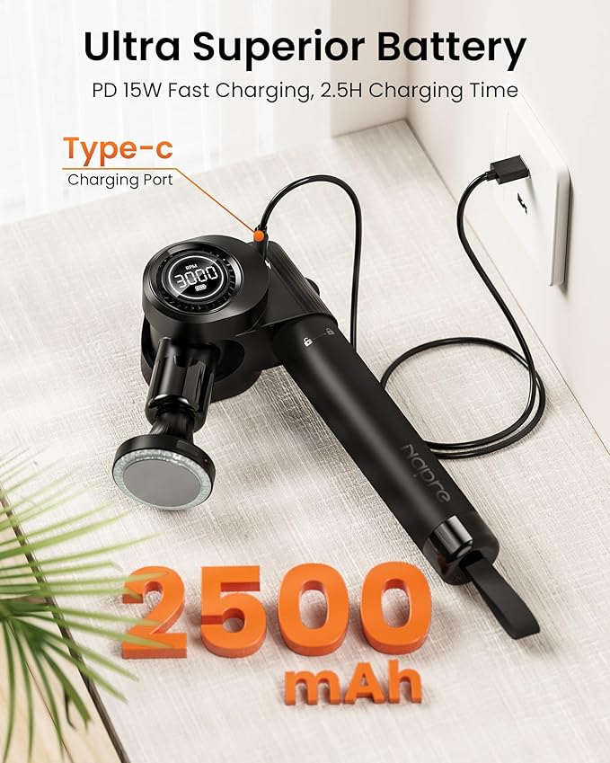 NAPRE Massage Gun with Heat,Deep Tissue Handheld Percussion Back Massager for Muscle/Neck/Body Pain Relief with Long Extension Retractable Handle,32-Speeds,Foldable,5 Adjustable Angles,with Carry Case