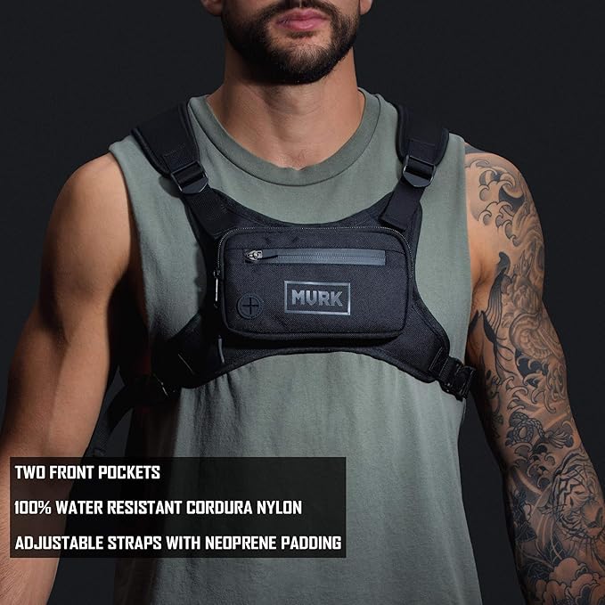 MVRK Water Resistant Chest Pack - Running Vest for Workouts, Running Phone Holder Extra Storage, Lightweight Running Pack