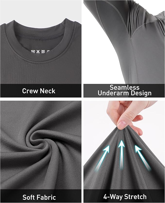 Roadbox Mens Compression Shirt, Cool Dry Long Sleeve Workout Shirts, Running Athletic Football Gym Base Layer Tops UPF 50+