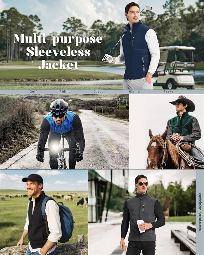 Outdoor Ventures Men's Windproof Softshell Vest Outerwear Lightweight Sleeveless Jacket for Running Golf Hiking Travel