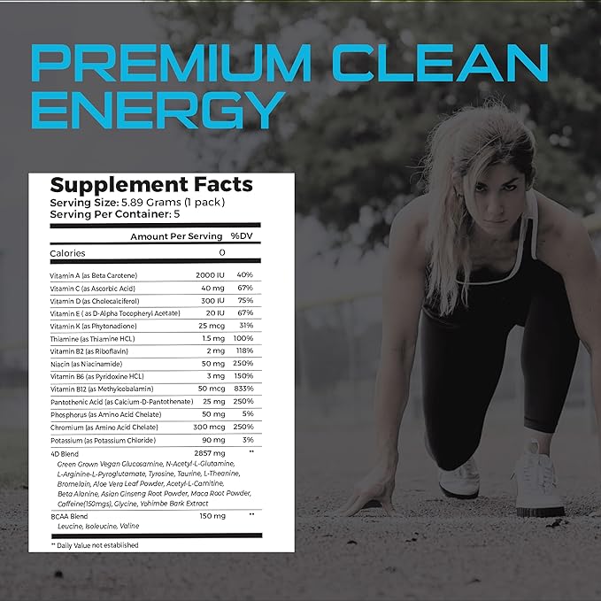 4D - Peach Tea 25 Unit - Electrolytes, Aminos, Vitamins & Energy Powder Packets - Zero Calories & Sugars - Gluten Free, Non-GMO, Keto & Vegan Friendly