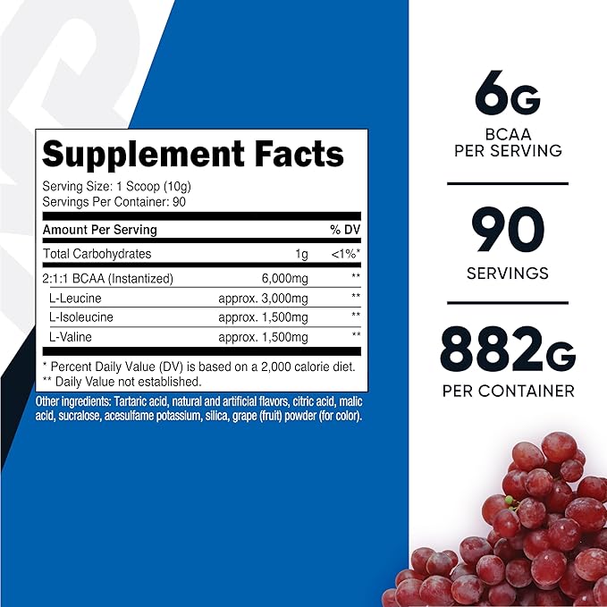 Nutricost BCAA Powder (Grape, 90 Servings) - Optimal 2:1:1 Ratio, Vegetarian, Non-GMO