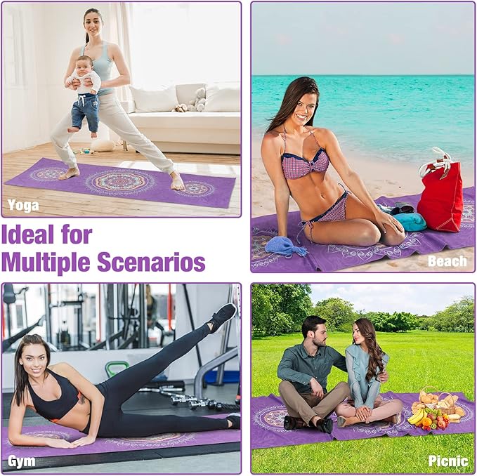 MoKo Yoga Towel, Non Slip Hot Yoga Blanket Printing Pattern Quick Dry with Corner Pocket for Bikram, Pilates, Gym Workout, Outdoor Picnic