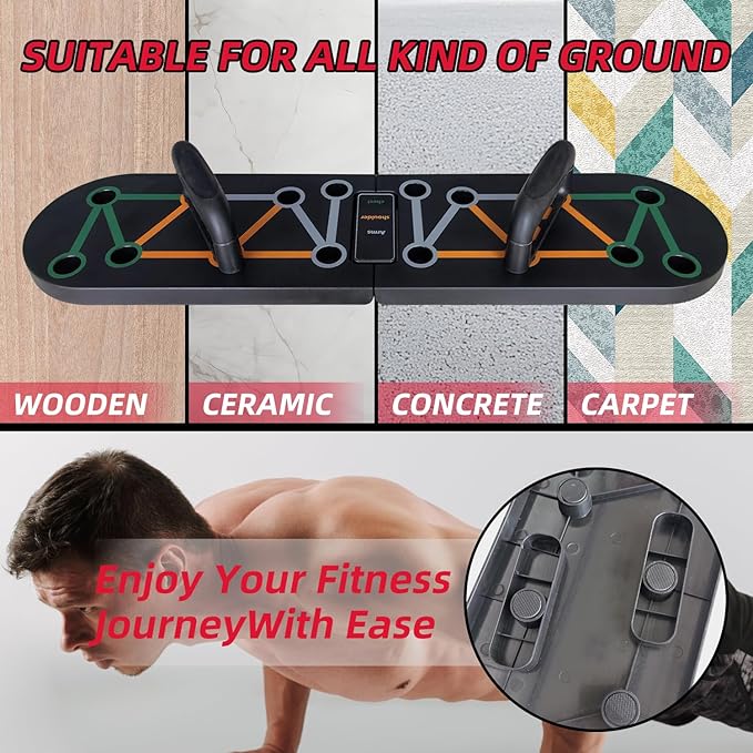 Foldable Push Up Board System 10-in-1 Multifunctional Push Up Bar for Full-Body Strength Training with Pushup Handles, Portable Home Gym Equipment Chest & Arm Muscle Builder for Men & Women