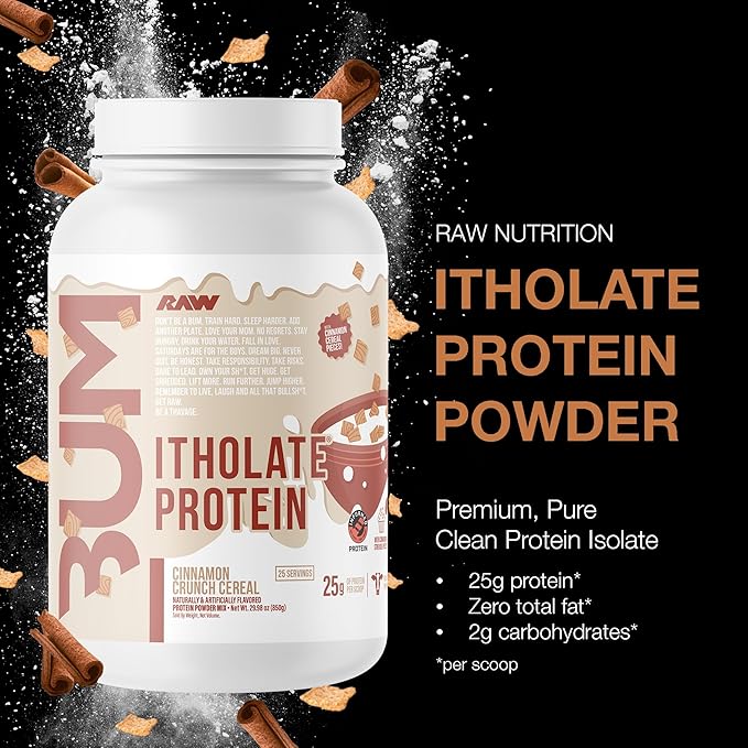 RAW Whey Protein Powder Isolate, Cinnamon Crunch (CBUM Itholate Protein) - 100% Grass-Fed Sports Nutrition Powder for Muscle Growth & Recovery - Low-Fat, Low Carb, Naturally Flavored - 25 Servings