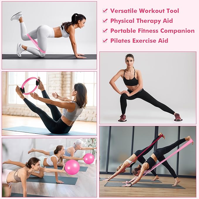 Pilates Ring Set with Resistance Bands Set, Pilates Ball, Sliding Disks β Workout Equipment Home Gym Includes Complete Fitness Poster