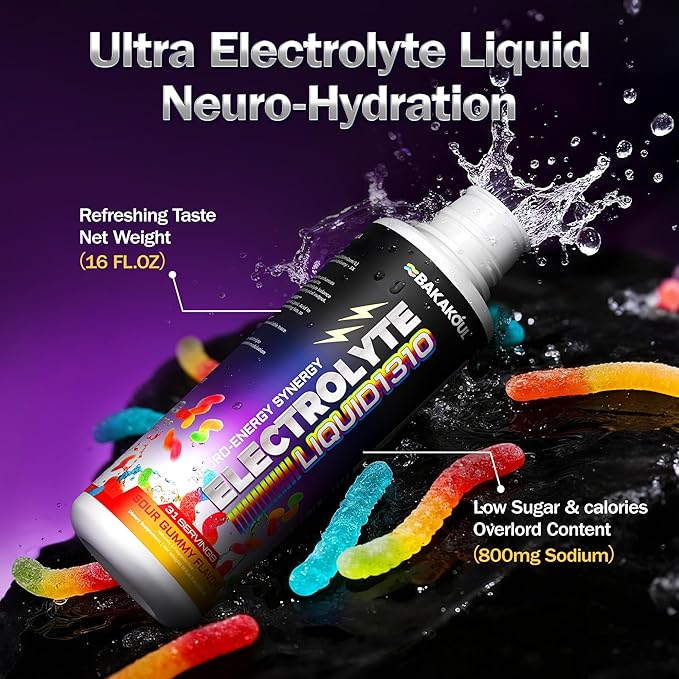 Ultra Electrolyte Liquid & Neuro Hydration, add L Carnitine Supplement Liquid, 1310 mg 5 Electrolytes with Citicoline for Cognitive Support, Rapid Hydration, Arctic-Sourced Minerals, Sour Gummy Flavor