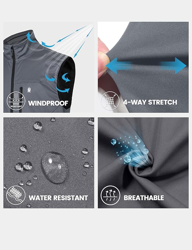 Little Donkey Andy Men's Lightweight Softshell Vest Windproof Sleeveless Jacket for Travel Hiking Running Golf