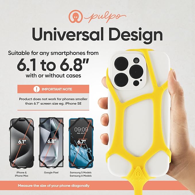 Pulpo Safety Cell Phone Lanyard Yellow Fits Smartphones 6.1" to 6.8” - Anti Theft Phone Strap for Men & Women, Lanyards for Phones, Hiking Phone Holder & Cellphone Lanyard,Silicone Crossbody Straps