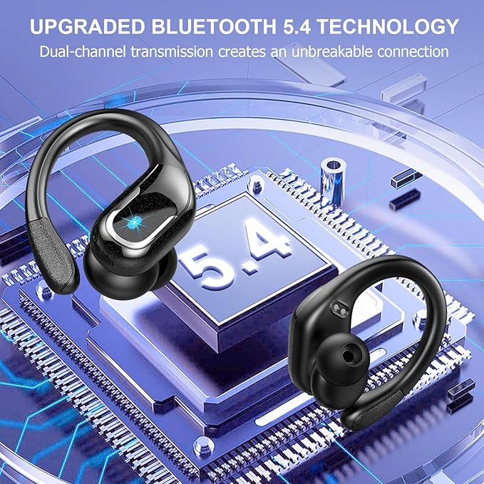 Wireless Earbud, 2025 New Bluetooth 5.4 Headphones 75Hrs Playtime, Bluetooth Earbuds Deep Bass Noise Cancelling Mic, Ear Bud with Sport Earhooks, IP7 Waterproof Wireless Earphones for Workout/Running