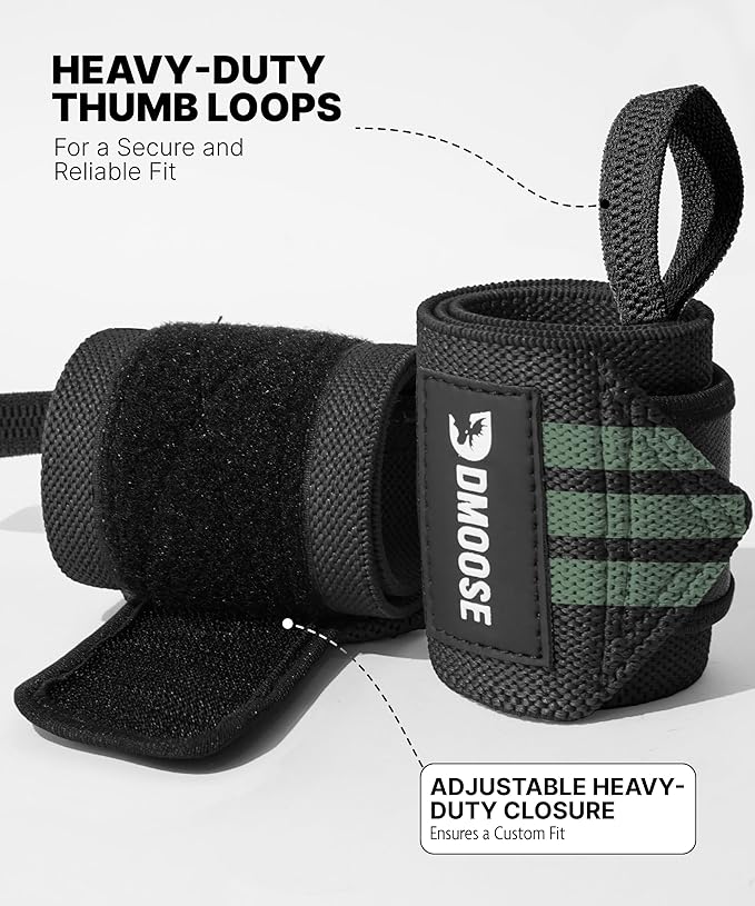DMoose Fitness Wrist Wraps for Weightlifting 18" - Heavy Duty Gym Wrap with Hand Thumb Loop for Support & Pain Relief, USPA Approved Powerlifting, Weight Lifting Wrist Straps for Men & Women Work Out