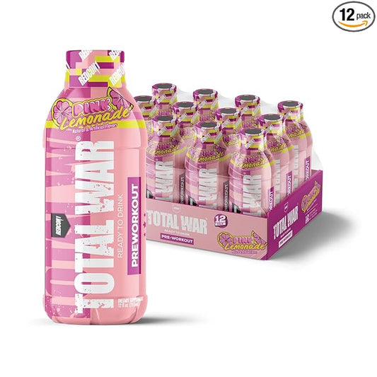 REDCON1 Total War Ready to Drink Preworkout, Pink Lemonade - 350mg of Fast Acting RTD Caffeine - Beta Alanine + Citrulline Malate for Increased Pump - Keto Friendly Workout Drink (12 Servings)
