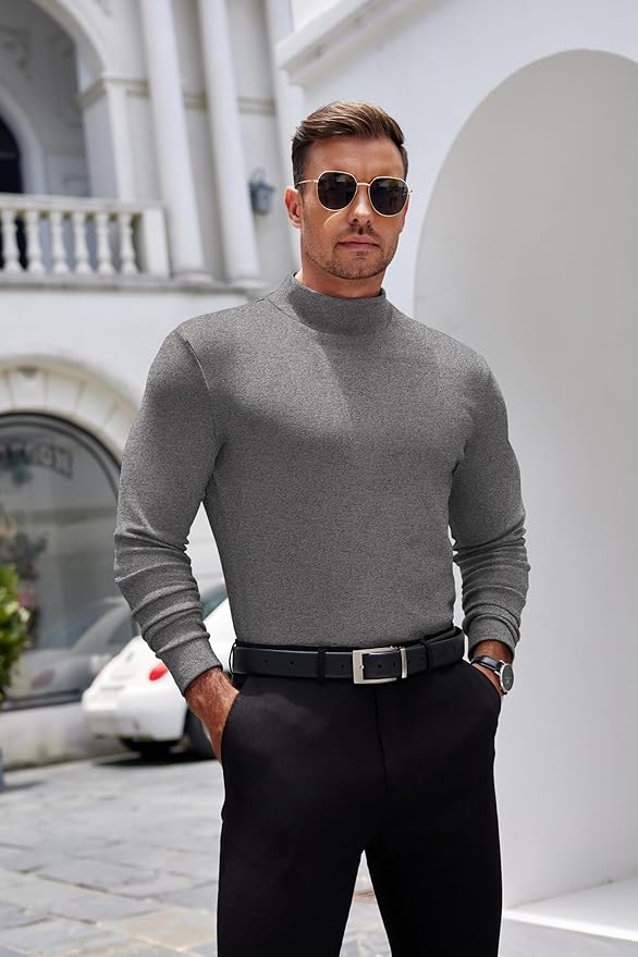 COOFANDY Mens Mock Turtleneck Long Sleeve Shirts Basic Thermal Turtle Neck Undershirt Lightweight Pullover Sweaters Top