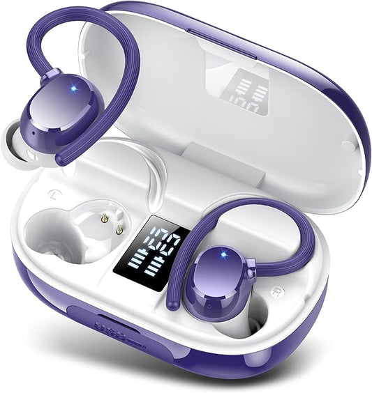Wireless Bluetooth Earbuds Sport 128H Playtime Bluetooth 5.3 Headphones with LED Display Powerful Bass Over Ear Earphones with Earhooks IP7 Waterproof