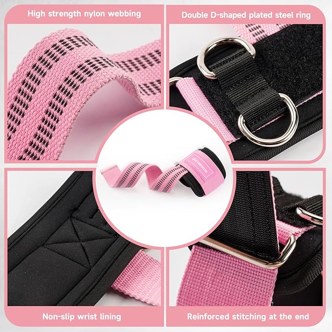 MANUEKLEAR Non-Slip Wrist Straps for Weightlifting Deadlifting, Gym Lifting Straps with D Rings for Cable Machine Workout, 10mm Neoprene Padded Weight lifting Wrist Wraps for Men Women