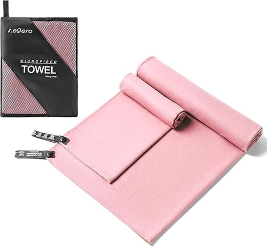 Camping Towel,2 Pack Microfiber Travel Sports Towel,Quick Dry-Super Absorbent-Ultra Compact-Ultra Soft-Lightweight.Suitable for Gym,Yoga,Trip,Beach,Shower,Backpacking,Pool(Pink)