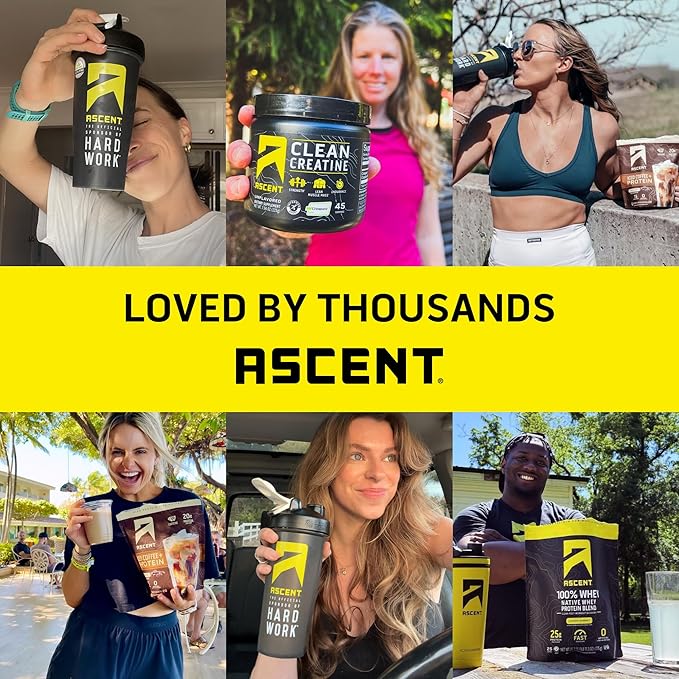 Ascent 100% Whey Protein Powder - Post Workout Whey Protein Isolate, Zero Artificial Flavors & Sweeteners, Gluten Free, 5.5g BCAA, 2.6g Leucine, Essential Amino Acids, Cookies & Cream 1.7 lb