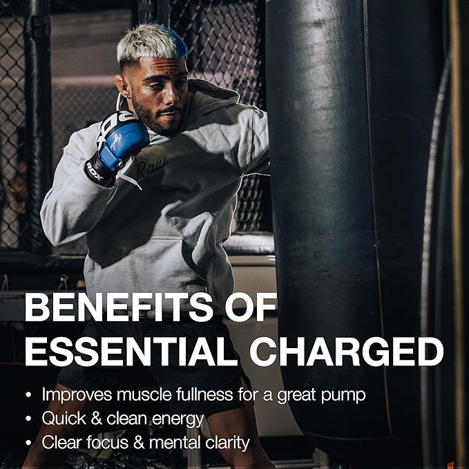 RAW Pre-Workout Powder, Essential CHARGED (Sour Watermelon) - Preworkout Supplement for Men & Women - Supports Focus, Mood & Performance - Caffeine, Alpha-GPC, L-Citrulline, Beta Alanine (25 Servings)