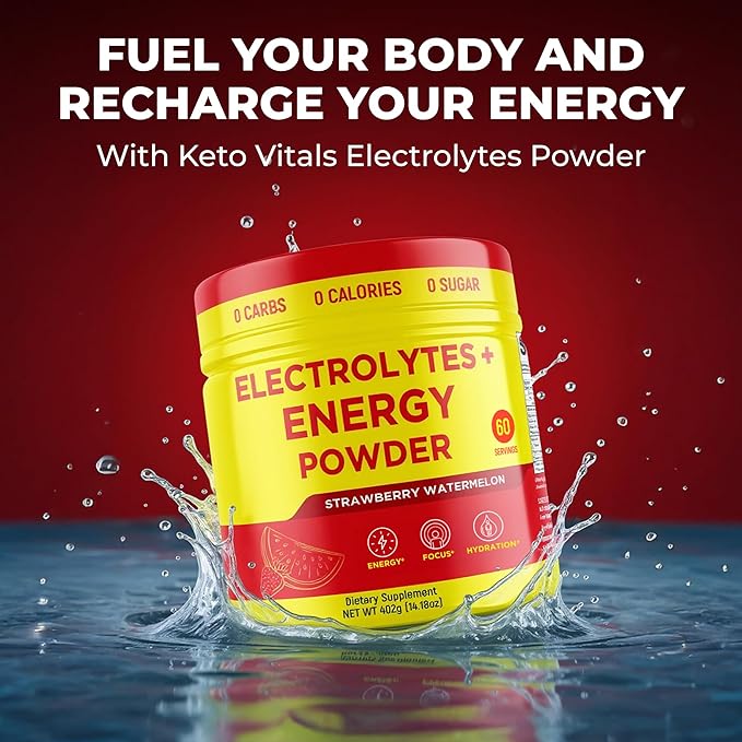 Keto Vitals Energy Powder + Electrolytes with 100mg Natural Caffeine, L Theanine & Organic Lion's Mane Extract - 60 Servings Energy Drink Powder for Workouts - Sugar Free Electrolytes