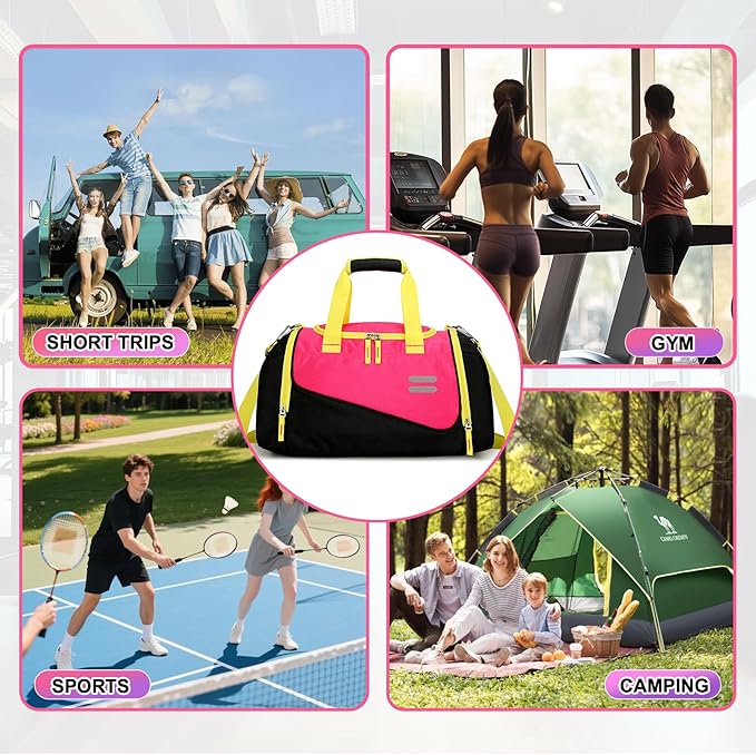 Urbanstand Gym Bag for Men & Women - 40L Duffel Bag with Shoe Compartment, Carry On Weekender Water Resistant Duffle Bag for Travel, Sports, Fitness & Workout, Pink Yellow