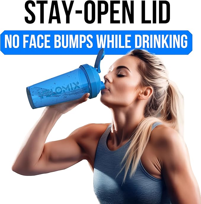 VELOMIX -2 Pack- 28 oz Protein Shaker Bottles for Protein Mixes - 2x Wire Whisk | Leak Proof Shaker Cups for Protein Shakes | Protein Shaker Bottle Pack | Shakers for Protein Shakes-Blue&Transparent
