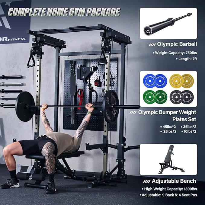 MAJOR FITNESS Drone3 Power Rack, Multi-Function Home Gym Squat Rack with Pull-Up Bar, Cable Crossover & J-Hooks, Heavy-Duty Steel Frame for Maximum Stability & Strength Training