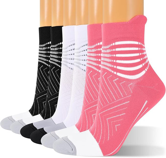 IRAMY Compression Ankle Support Socks Women - Coolmax Wicking, Cushioned Athletic, Plantar Fasciitis Relief 2/3/6 Pairs