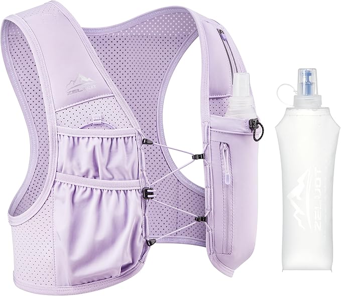 Running Vest for Women Men, USA Original Patent, Adjustable Chest Straps Running Hydration Vest with 500ml Soft Flask, Lightweight Reflective Hydration Backpack for Marathon