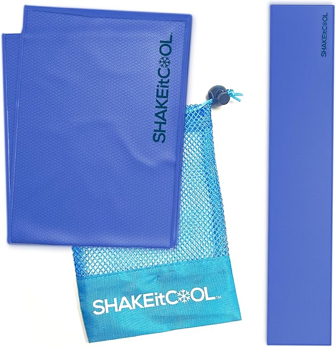 SHAKEitCOOL Original Cooling Towel โ Be Cool in Style - Heat Relief, Soft, Lightweight, Sun Protection, Easy Clean - Perfect for Biking, Running, Yoga, Gym, Gardening - Blue