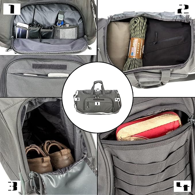 HYKING Gym Bag for Women & Men Tactical Duffle Military Weekender Work Out Lightweight Waterproof Sports Tote Shoe Pocket Gray