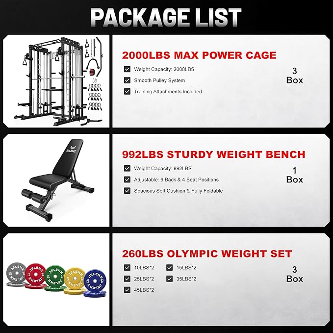 Smith Machine for Home Gym, Multi-Function M12 Power Cage with Cable Crossover System, Squat Rack with Smith Bar and More Attachment