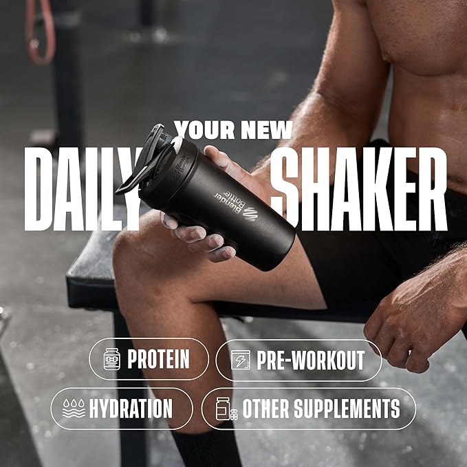 BlenderBottle Sport Insulated Stainless Steel Shaker Bottle with Wire Whisk, 24-Ounce, Grey – Protein Shakes & Hydration for Athletes & Fitness Enthusiasts, Easy Mixing, Keeps Drinks Cold, Lockable Lid