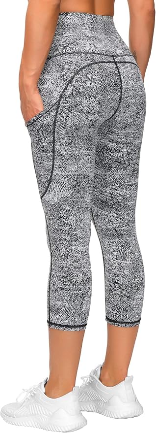 THE GYM PEOPLE Thick High Waist Capris Yoga Pants with Pockets, Tummy Control Workout Running Yoga Leggings for Women