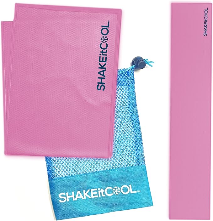 SHAKEitCOOL Original Cooling Towel โ Be Cool in Style - Heat Relief, Soft, Lightweight, Sun Protection, Easy Clean - Perfect for Biking, Running, Yoga, Gym, Gardening - Pink