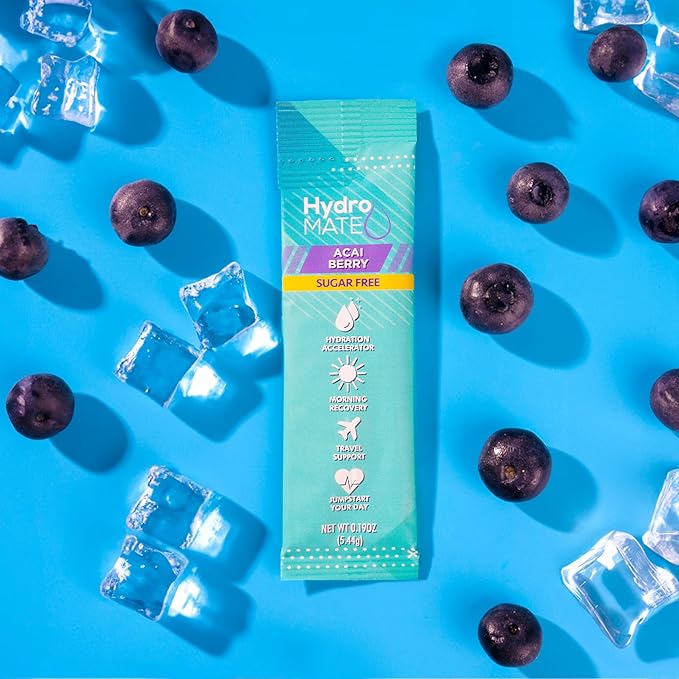 Electrolyte Powder Sugar-Free Hydration Packets Acai Berry HydroMATE 30 Sticks