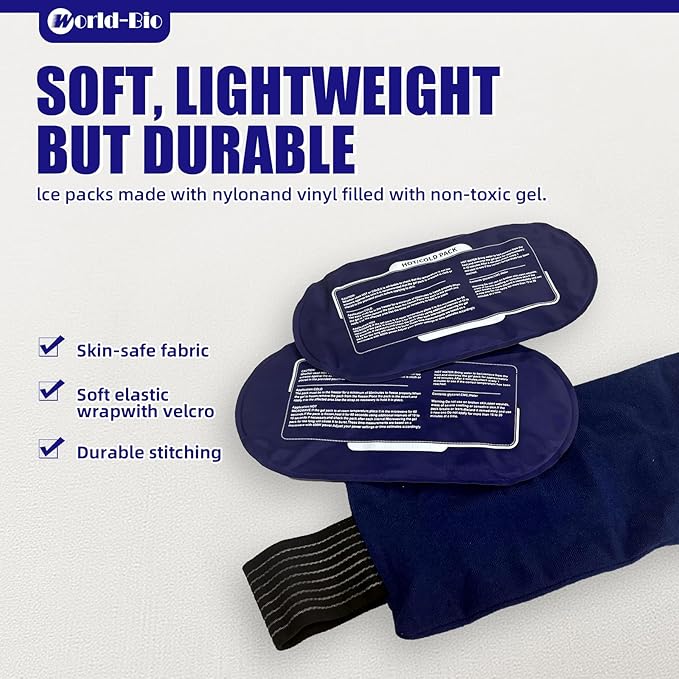 World-Bio Ice Pack for Sports Injuries,Reusable Ice Packs with Adjustable Straps for Muscle Pain, Swelling, Multifunctional Hot and Cold Compress for Knee, Shoulder, Arm, Leg,Back,Head,Ankle