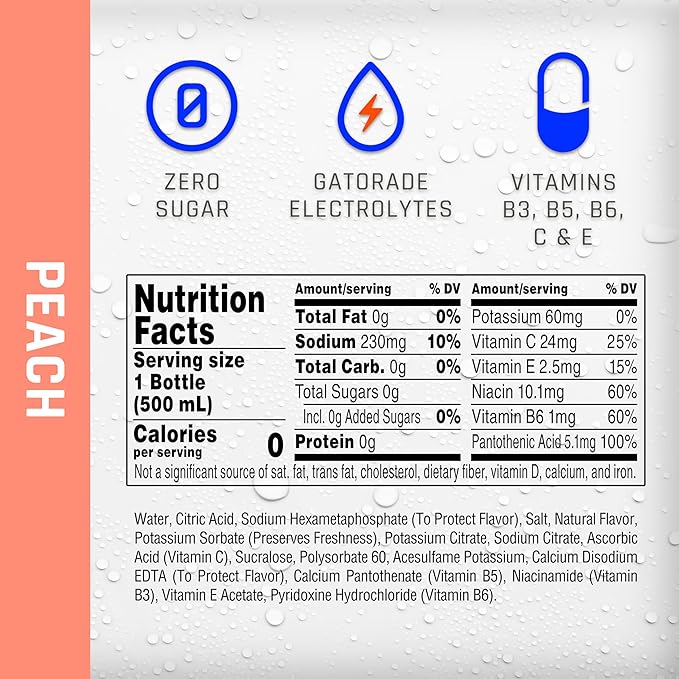 Propel, Peach, Zero Calorie Sports Drinking Water with Electrolytes and Vitamins C&E, 16.9 Fl Oz (Pack of 12)