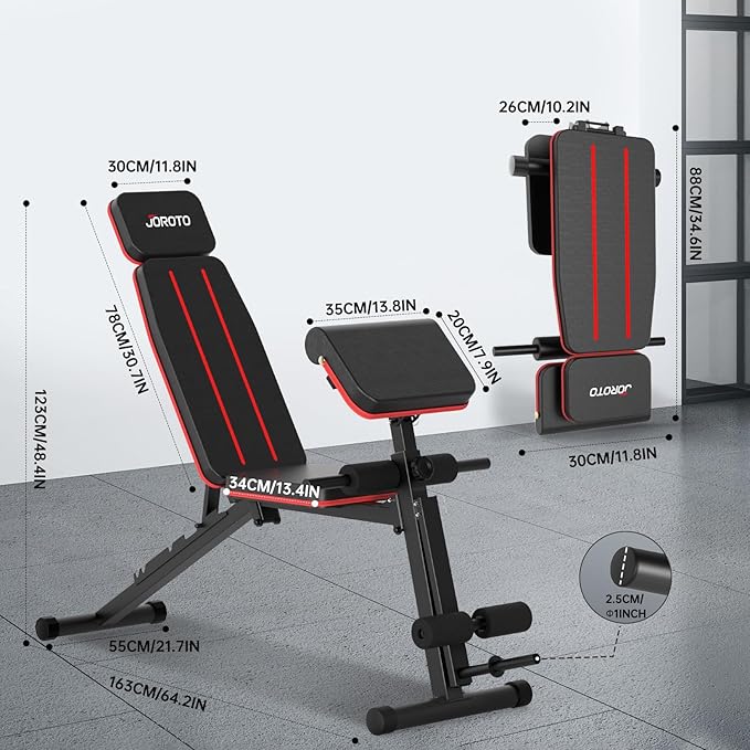 JOROTO Adjustable Weight Bench Foldable Workout Bench with Leg Extension and Preacher Curl Incline Decline Exercise Bench Press 772LBS Load Strength Training Benches for Home Gym Full Body Workout