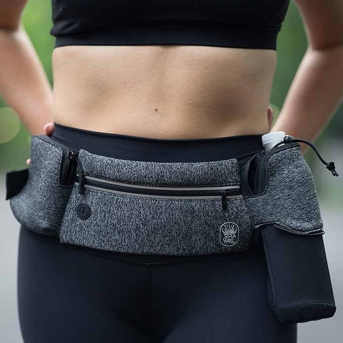 Running Belt with Water Bottle Holder - Waist Bag With Extender for Jogging, Hiking, Cycling, Walking - Dog Walker Hydration Fanny Pack - Sport Pouch iPhone Carrier for Women and Men - Gray