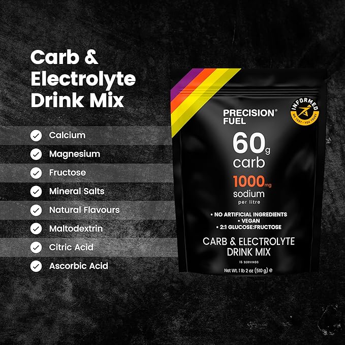 Precision Fuel PF 60 Carb & Electrolyte Drink Mix Powder for Hydration & Energy - Endurance Sports Nutrition, Vegan, Hypotonic - 60g Carb, 1000mg Sodium per Litre - Mild Citrus Flavor