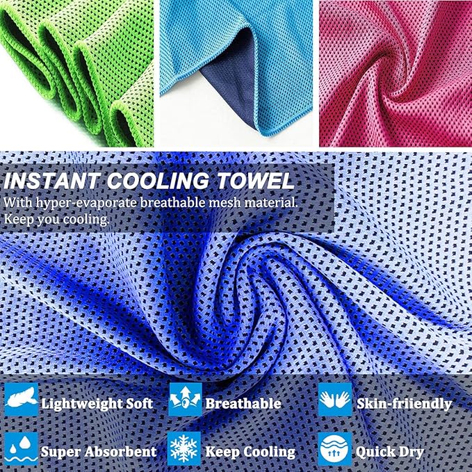 YQXCC 4 Pack Cooling Towels | 40"x12" | Cool for Neck and Face | Microfiber Soft Breathable Chilly | for Yoga, Sport, Golf, Gym, Camping, Running & More Activities