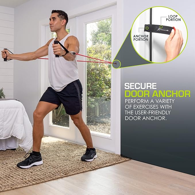 ProsourceFit Single Stackable Resistance Bands with Door Anchor and Exercise Guide, 16-20 LB, Heavy Duty Fitness Tube for Full-Body Exercises and Home Workouts, Black