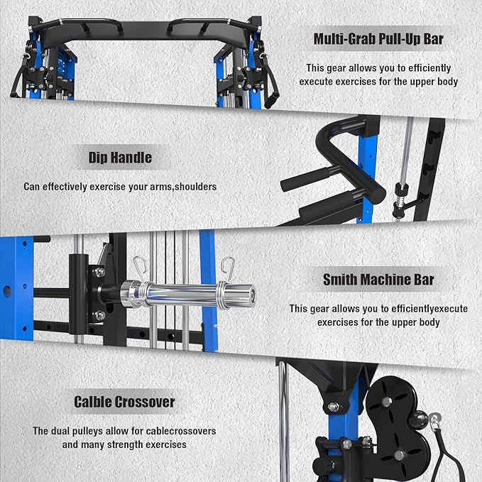 Smith Machine,2200 LBS Squat Rack for Home Gym with Dual Pulley System,Multifunctional Power Rack Cage for Strength Training with More Attachments