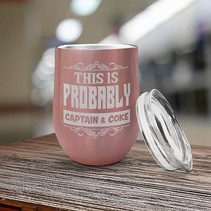 Veracco This Is Probably Captain & Coke Double Wall Insulated Tumbler with Splash Proof Lid Funny Gift For Someone Who Loves Drinking Bachelor Party Favors (Stainless Steel,12Oz,Rose Gold)