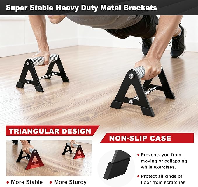 Push Up Bar - Heavy-Duty Stainless Steel Pushup Stands with Non-Slip Base, 500LB Capacity, Portable Home Gym Equipment for Strength Training & Floor Workout