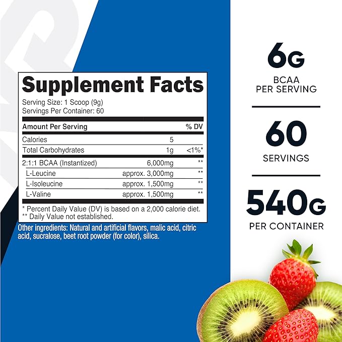 Nutricost BCAA Powder (Strawberry Kiwi) 60 Servings - Optimal 2:1:1 Ratio