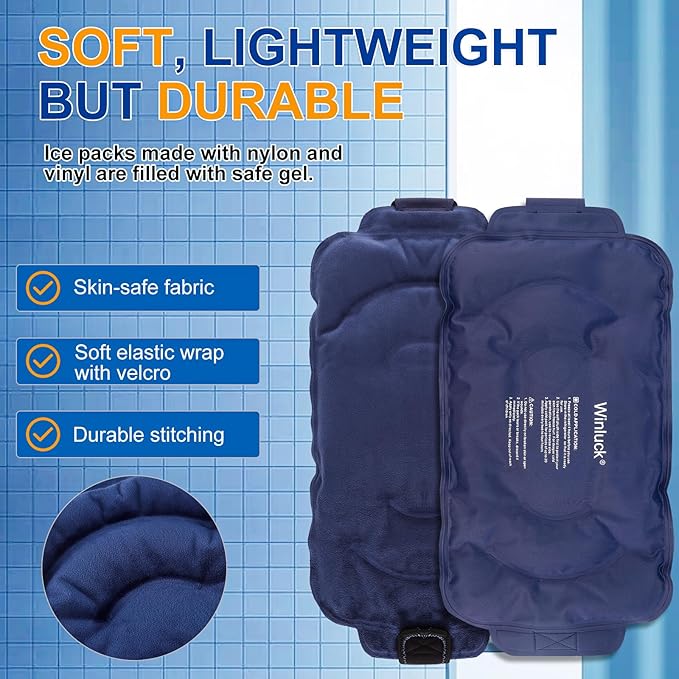 Winluck Ice Pack for Injuries Flexible Reusable Gel Packs for Shoulder Back Elbow Leg Knee Soft Large Cold Compress & Cooling Pad for Pain Relief Sports Injury 16.6 x 9.6 inch