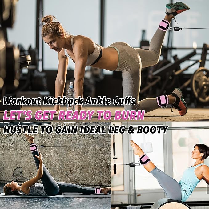 Fitness Ankle Straps for Cable Machine, Kickbacks Glute Workouts, Lower Body Exercises, Adjustable Leg Straps with Neoprene Padding Men Women