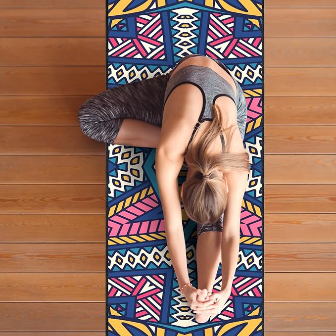 QiyI Yoga Mat Towel with Corner Pockets, Non Slip Sweat Absorbent Hot Yoga Towels, Soft Yoga Blankets with Travel Bag, Skidless Mat Cover for Workout, Gym, Fitness - 70"x26", Festival Mandala